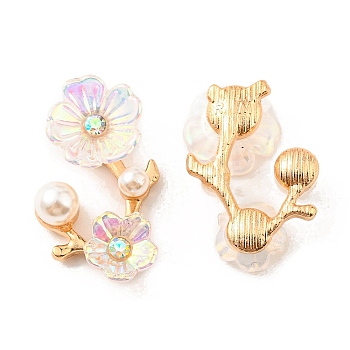 Zinc Alloy Cabochons, with Plastic Imitation Pearls and Rhinestones, Plum Blossom Branch, Clear AB, 23.5x15x6mm