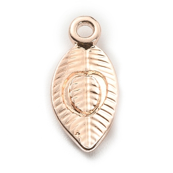 Alloy Pendants, Leaf with Letter Charm, Rose Gold, Letter.O, 15.5x7.5x2.5mm, Hole: 1.5mm