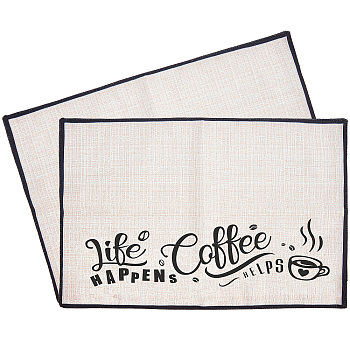 Coffee Theme Cotton and Linen Cup Mats, Daily Supplies, Rectangle with Word, Cup Pattern, 350x500mm