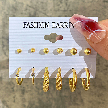 Alloy & Rhinestone Earring Sets, Golden, 6~70mm, 6pairs/set