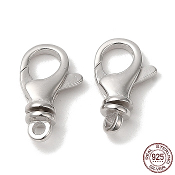 Rhodium Plated 925 Sterling Silver Lobster Claw Clasps, with 925 Stamp, Platinum, 16x10x5mm, Hole: 1.8mm