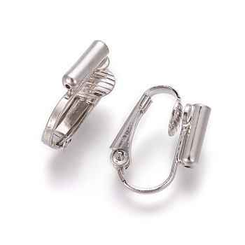 Brass Clip-on Earring Converters Findings, For Non-pierced Ears, Platinum, 15.5x12x7.5mm, Hole: 0.6mm