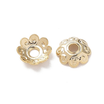 Brass Bead Caps, Cadmium Free & Lead Free, Flower, Real 24K Gold Plated, 7x7x2mm, Hole: 1.8mm