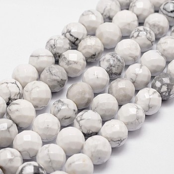 Natural Howlite Beads Strands, Faceted, Round, 10mm, Hole: 1mm, about 37pcs/strand, 14.9 inch~15.1 inch