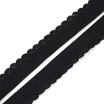Chinlon Elastic Cords, Single Wavy Edge Elastic Band for Garment Accessories, Flat, Black, 10mm