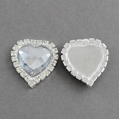 25mm Silver Clear Heart Acrylic Rhinestone Cabochons