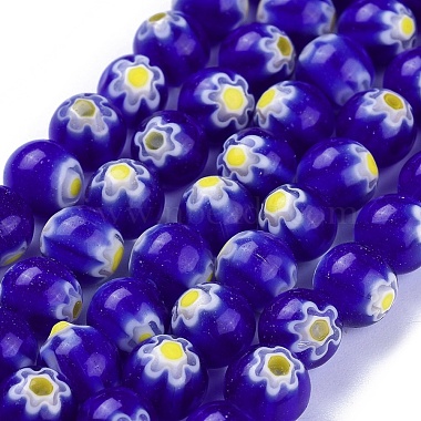 8mm Blue Round Millefiori Lampwork Beads