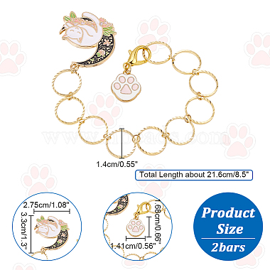 Alloy Enamel Paw Print & Moon with Cat Charm Knitting Row Counter Chains(HJEW-PH01812)-2