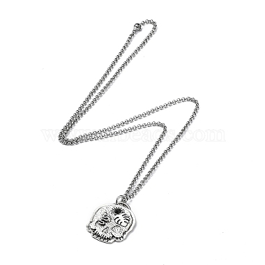 Skull Rhinestone Pendant Necklaces with Rolo Chains(NJEW-F309-06)-2
