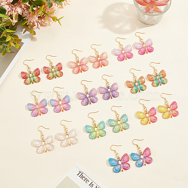 10Pairs 10 Colors Bling Butterfly Resin Dangle Earrings(EJEW-AB00006)-5