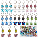 28Pcs 7 Styles Butterfly Glass Pendant Locking Stitch Markers, with 304 Stainless Steel Leverback Earring Findings, Mixed Color, 45mm, 4pcs/style(HJEW-SC00092)