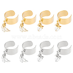 8Pcs 4 Style 304 Stainless Steel Open Cuff Rings Set, with Hollow Moon & Star Charms, Golden & Stainless Steel Color, Inner Diameter: 17~18mm, 2Pcs/style(RJEW-AB00011)