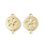 Brass Connector Charms, Cadmium Free & Lead Free, Flat Round with Hollow Flower, Real 18K Gold Plated, 21x15x3.5mm, Hole: 1.5mm(KK-U047-02G)