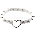 Adjustable Adjustable Gothic PU Leather Alloy Spike Rivet Heart Choker Necklaces for Women, Platinum, White, 15.31 inch(38.9cm), 18mm(NJEW-WH20816-006P-A)