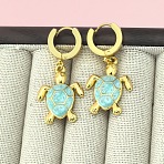 201 Stainless Steel Enamel Hoop Earrings, Turtle, Golden, Pale Turquoise, 41x18mm(FS-WG6C184-03)