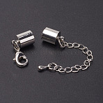 Iron Chain Extender, with Lobster Claw Clasps and Brass Cord Ends, Nickel Free, Platinum, 37mm, Hole: 7.5mm, Cord End: 12x8mm, Hole: 7.5mm(KK-K002-7.5mm-P-NF)