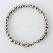 304 Stainless Steel Beaded Bracelets, with Lobster Claw Clasps, Stainless Steel Color, 7-1/4 inch(185mm)(BJEW-N240-16P)