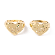 Adjustable Brass Micro Pave Cubic Zirconia, Long-Lasting Plated, Clear & Green, Heart, Real 18K Gold Plated, 2.5~14mm, Inner Diameter: 17.5mm(RJEW-M138-07G)