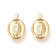 Brass Lady of Guadalupe Charms, with Jump Rings, Long-Lasting Plated, Oval with Virgin Mary, Real 18K Gold Plated, 12.5x8x1mm, Hole: 1mm(KK-L006-023G)