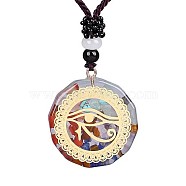 Orgonite Chakra Natural & Synthetic Mixed Stone Pendant Necklaces, Nylon Thread Necklace for Women, Flat Round, Eye, 25.59 inch(65cm)(QQ6308-8)