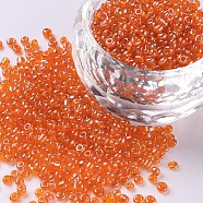 Glass Seed Beads, Trans. Colours Lustered, Round, Dark Orange, 2mm, Hole: 1mm, 6666pcs/100g(X1-SEED-A006-2mm-109B)