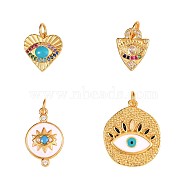 4Pcs Flat Round Brass Eye Charm Pendant Mixed Shape Eye Charm Zircon Eye Charms Pendant for Jewelry Making, Golden, 23x13mm(JX191A)