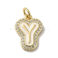 Brass Micro Pave Cubic Zirconia Pendants, with Jump Rings, Real 18K Gold Plated, Letter Y, 18.5x13.5x2mm, Hole: 3.8mm(KK-K354-02G-Y)