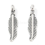 Tibetan Style Alloy Pendants, Feather, Cadmium Free & Nickel Free & Lead Free, Antique Silver, 4x2mm, Hole: 1.5mm(LF0127Y-NF)