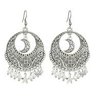 Natural Howlite Beaded Chandelier Earrings, Alloy Flat Flat Round Earrings with 304 Stainless Steel Pins, White, 73.5x43mm(EJEW-JE05370-02)