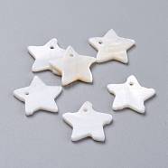 Natural White Shell Mother of Pearl Shell Pendants, Star, 18~19.5x18~19.5x2mm, Hole: 1.5mm(SHEL-K005-01)