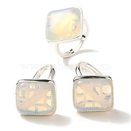 Opalite Adjustable Rings, with Brass Base Findings, Lead Free & Cadmium Free, Rhombus, Rhombus: 24x25mm, US Size 9 3/4(19.5mm)(RJEW-H240-01S-25)