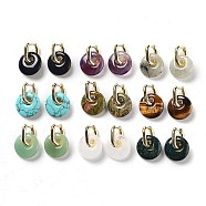 Rack Plating Brass Hoop Earrings, with Natural & Synthetic Mixed Gemstone, Long-Lasting Plated, Cadmium Free & Lead Free, Donut/Pi Disc, 27mm(EJEW-M248-01G)