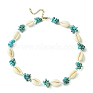 Natural Shell & Synthetic Turquoise Chip Beaded Necklace for Girl Women, PapayaWhip, 18.31 inch(46.5cm)(NJEW-TA00115)