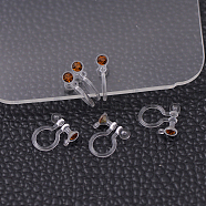 Plastic Clip-on Earring Findings, with Rhinestone, Chocolate, 11x9x3.5mm, Hole: 0.5mm(X-KY-P007-M22)