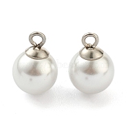 304 Stainless Steel Charms, with White Plastic Imitation Pearl Beads, Stainless Steel Color, 11x8mm, Hole: 1.5mm(STAS-Z009-02B-P)