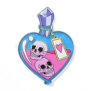 Halloween Acrylic Pendants, Heart Bottle with Skull, Deep Sky Blue, 40x28x2mm, Hole: 2mm(OACR-B001-01)