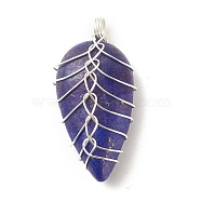Natural Lapis Lazuli Pendants, with Silver Tone Eco-Friendly Copper Wire Wrapped, Teardrop, 32~33x15~17.5x8~9mm, Hole: 3.2~3.4mm(PALLOY-JF01384-02)