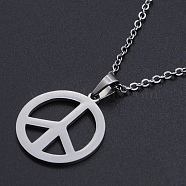 201 Stainless Steel Pendants Necklaces, with Cable Chains and Lobster Claw Clasps, Peace Sign, Stainless Steel Color, 17.71 inch(45cm), 1.5mm(NJEW-S105-JN690-45-1)