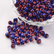 6/0 Opaque Colours Seep Glass Beads, Round Seed Beads, Blue, 3.5~4x2.5~3mm, Hole: 0.5mm, about 5500pcs/450g(SEED-M006-A15)