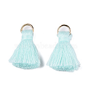 Polycotton(Polyester Cotton) Tassel Pendant Decorations, with Iron Findings, Light Gold, Light Blue, 20~30x7~8mm, Hole: 5mm(X-FIND-S280-11)