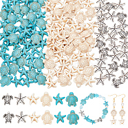 DIY Ocean Theme Beades Jewelry Making Finding Kit, Including Synthetic Turquoise & Alloy Beads, Starfish & Turtle, Mixed Color, 13.5~18x13.5~15x3.5~8mm, Hole: 1~1.5mm, 148~154Pcs/box(DIY-NB0009-61)
