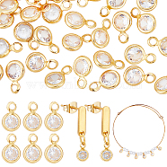 Elite 50Pcs Clear Cubic Zirconia Charms, with Brass Edge & Loop, Flat Round Charm, Long-Lasting Plated, Real 18K Gold Plated, 7.5x4.5x2mm, Hole: 1.4mm(KK-PH0010-33)