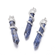 Natural Sodalite Big Pendants, with Brass Findings, Snake with Diamond, Platinum Metal Color, 60x12mm, Hole: 5x7mm(G-G596-03O)