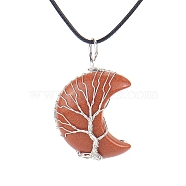 Synthetic Goldstone Crescent Moon Pendant Necklaces, with Copper Wire, 18.90 inch(48cm)(PW-WG70010-01)