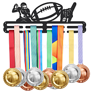 Sports Theme Iron Medal Hanger Holder Display Wall Rack, with Screws, Rugby Pattern, 150x400mm(ODIS-WH0021-678)