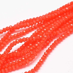 Faceted Rondelle Glass Beads Strands, Coral, 3.5x2.5~3mm, Hole: 0.8mm, about 125~128pcs/strand, 13.7~14.1 inch(35~36cm)(X-GLAA-I033-3mm-02)
