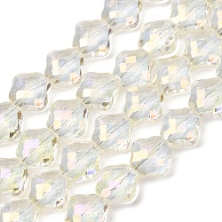 Electroplate Transparent Glass Beads Strands, Rhombus, AB Color Plated, Faceted, Light Yellow, 8x8x5mm, Hole: 1.3mm, about 72pcs/strand, 23.23''(59cm)(GL-CBA7A17-02A-05)