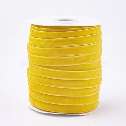 Single Face Velvet Ribbon, Yellow, 3/8 inch(9.5~10mm), about 50yards/roll(45.72m/roll)(SRIB-T004-01-20)