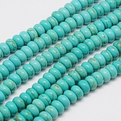 Synthetic Turquoise Beads Strands, Dyed, Rondelle, Turquoise, 6x2.5~3mm, Hole: 1mm, about 115~165pcs/strand, 15~15.5 inch(TURQ-G109-6x3mm-06)