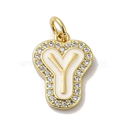 Brass Micro Pave Cubic Zirconia Pendants, with Jump Rings, Real 18K Gold Plated, Letter Y, 18.5x13.5x2mm, Hole: 3.8mm(KK-K354-02G-Y)